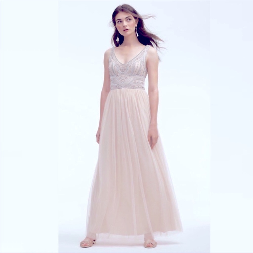 BHLDN Anthropologie Sterling Beaded Tulle Gown